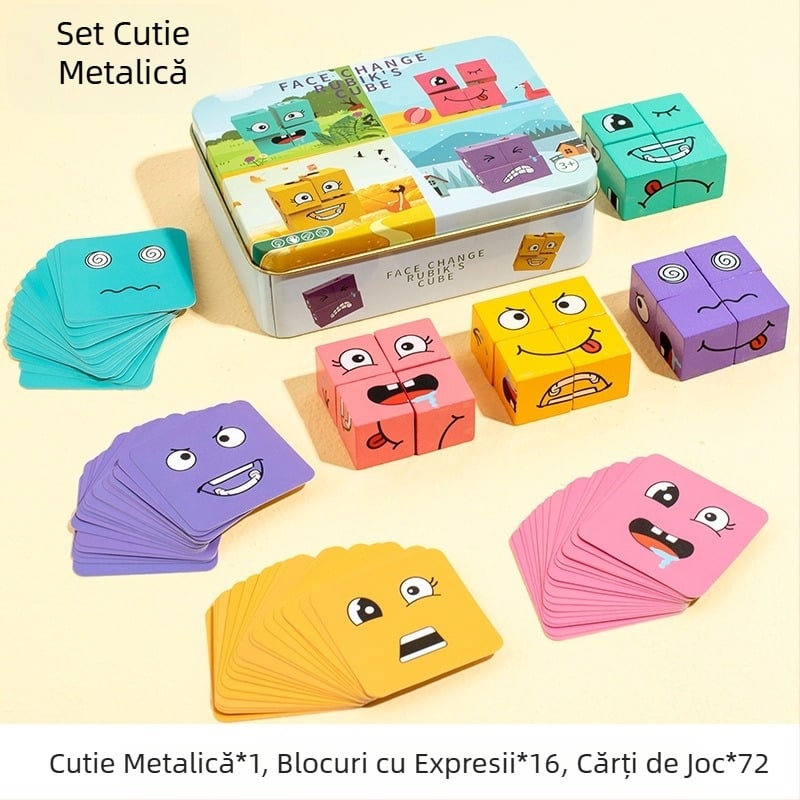 Cub Rubik pentru copii, cu fața schimbătoare, blocuri de construcție, jucării educative, joc de luptă interactiv pentru desktop, părinte-copil, model zâmbitor din lemn, cub Rubik