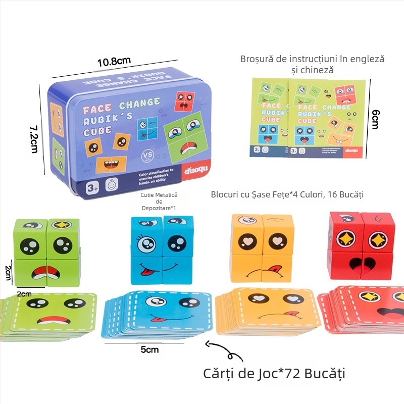 Cub Rubik pentru copii, cu fața schimbătoare, blocuri de construcție, jucării educative, joc de luptă interactiv pentru desktop, părinte-copil, model zâmbitor din lemn, cub Rubik