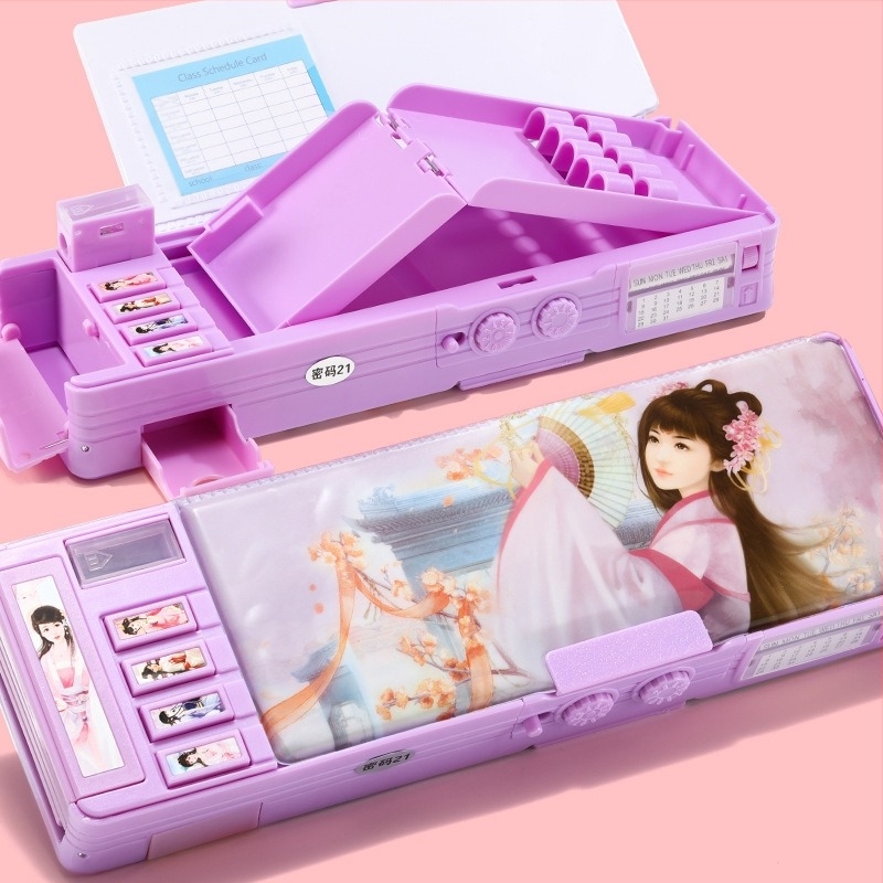 Penar cu parolă + lanț gratuit pentru pixuri pe tablă albă, penar multifuncțional cu două straturi, capacitate mare, pentru bărbați și femei, design de astronaut