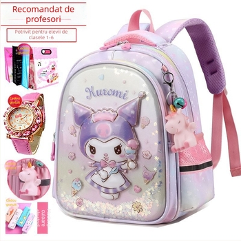 Noua geantă de școală Kuromi pentru femei, grădiniță, clasa mijlocie și mare, ușoară, pentru preșcolari, reducerea poverii, pentru copii, drăguț, cu desene animate