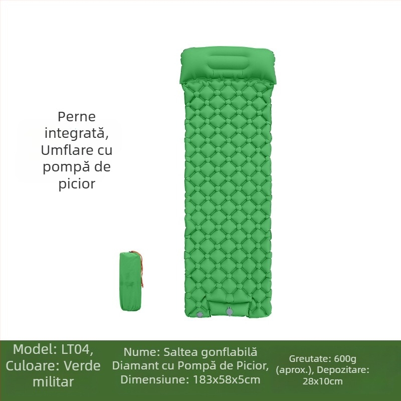 Saltea gonflabilă TPU cu un singur diamant, saltea gonflabilă pentru cort în aer liber, saltea de dormit ultra-ușoară și portabilă pentru camping, saltea rezistentă la umiditate