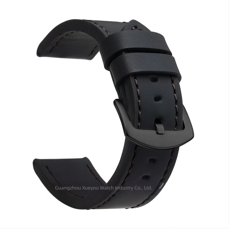 Curea de ceas din piele naturală, lățimi universale 18–24 mm, unisex, cu margini tăiate, cataramă argintie sau neagră