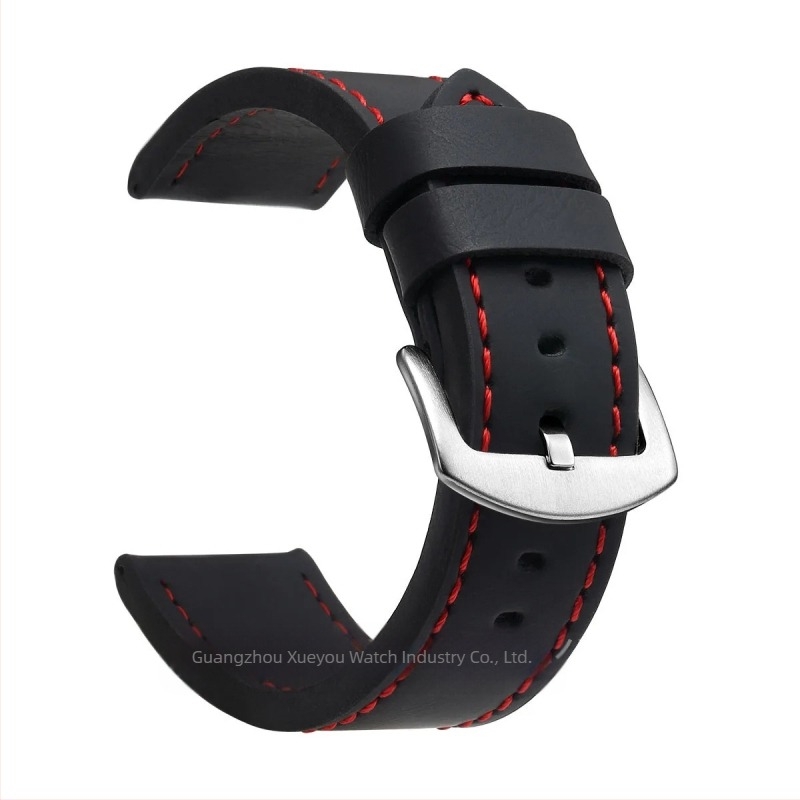 Curea de ceas din piele naturală, lățimi universale 18–24 mm, unisex, cu margini tăiate, cataramă argintie sau neagră