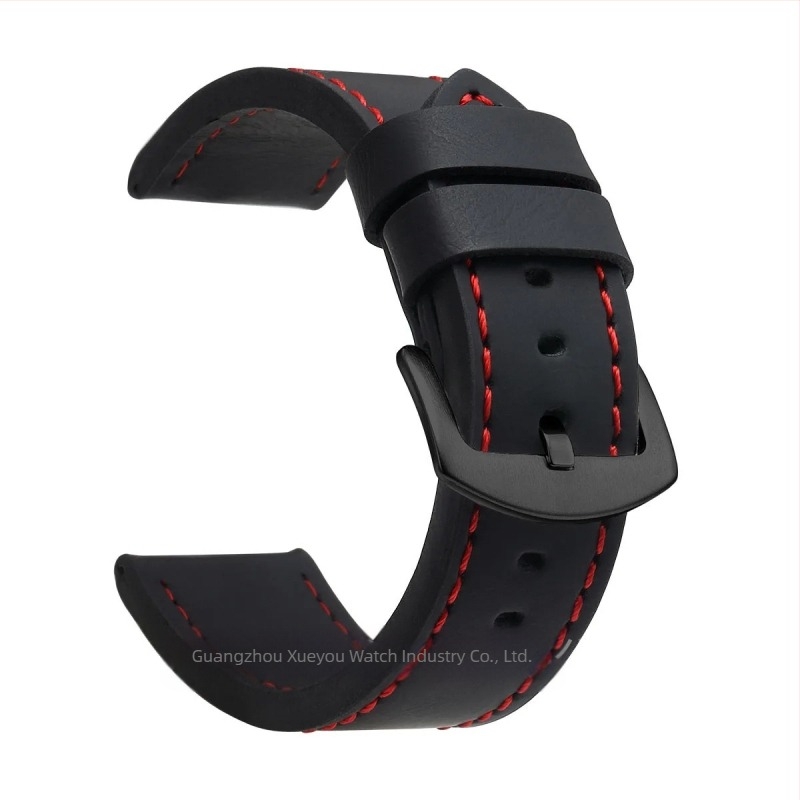 Curea de ceas din piele naturală, lățimi universale 18–24 mm, unisex, cu margini tăiate, cataramă argintie sau neagră