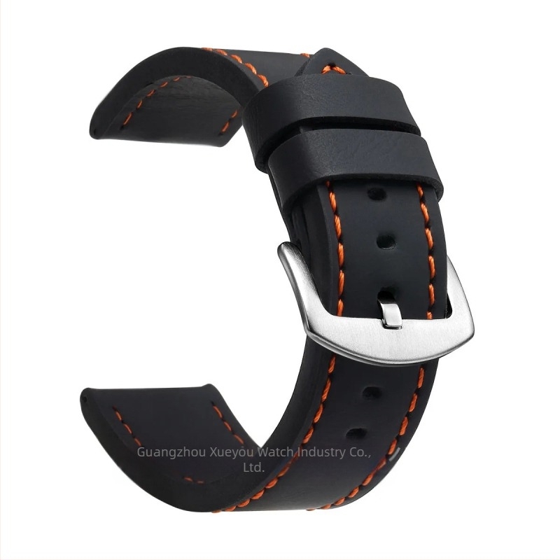 Curea de ceas din piele naturală, lățimi universale 18–24 mm, unisex, cu margini tăiate, cataramă argintie sau neagră