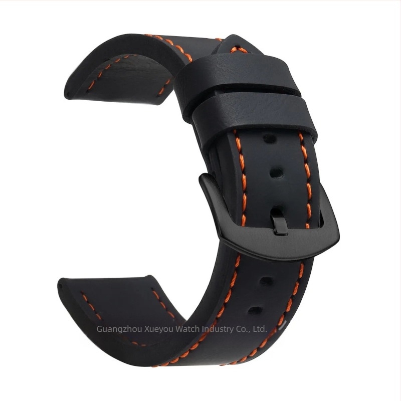 Curea de ceas din piele naturală, lățimi universale 18–24 mm, unisex, cu margini tăiate, cataramă argintie sau neagră
