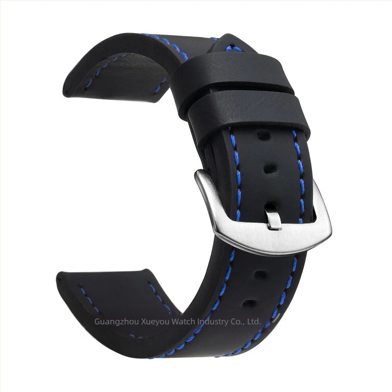 Curea de ceas din piele naturală, lățimi universale 18–24 mm, unisex, cu margini tăiate, cataramă argintie sau neagră