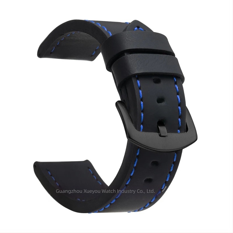 Curea de ceas din piele naturală, lățimi universale 18–24 mm, unisex, cu margini tăiate, cataramă argintie sau neagră