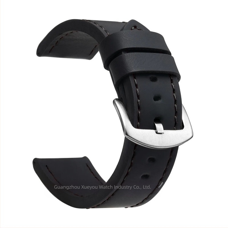 Curea de ceas din piele naturală, lățimi universale 18–24 mm, unisex, cu margini tăiate, cataramă argintie sau neagră