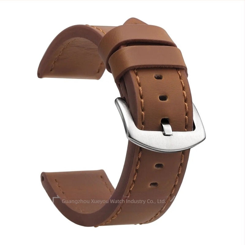 Curea de ceas din piele naturală, lățimi universale 18–24 mm, unisex, cu margini tăiate, cataramă argintie sau neagră