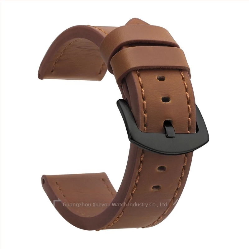 Curea de ceas din piele naturală, lățimi universale 18–24 mm, unisex, cu margini tăiate, cataramă argintie sau neagră