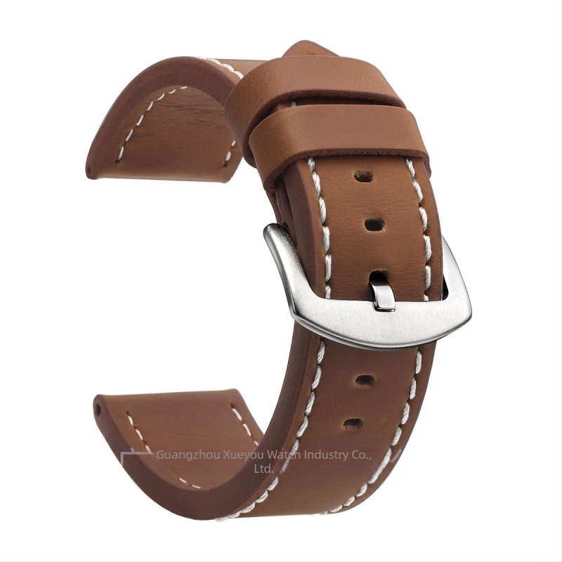 Curea de ceas din piele naturală, lățimi universale 18–24 mm, unisex, cu margini tăiate, cataramă argintie sau neagră