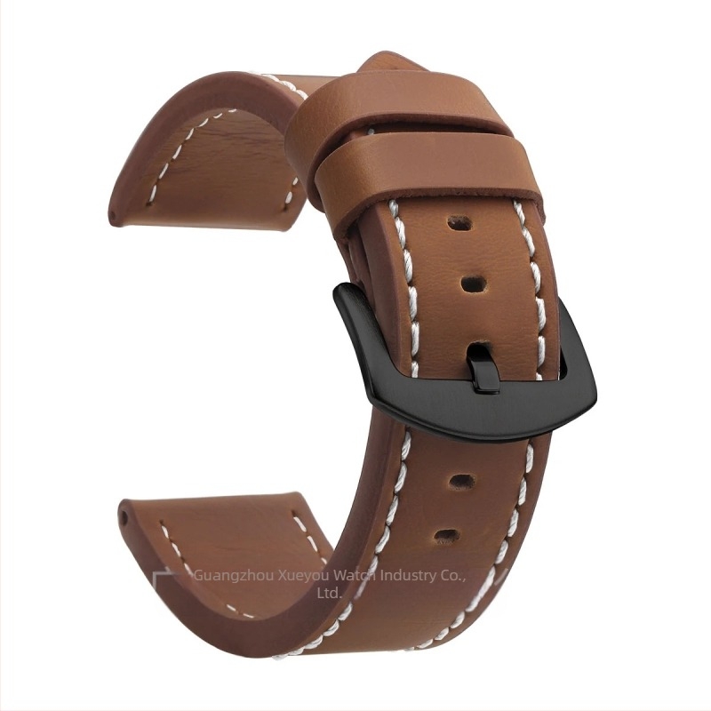 Curea de ceas din piele naturală, lățimi universale 18–24 mm, unisex, cu margini tăiate, cataramă argintie sau neagră