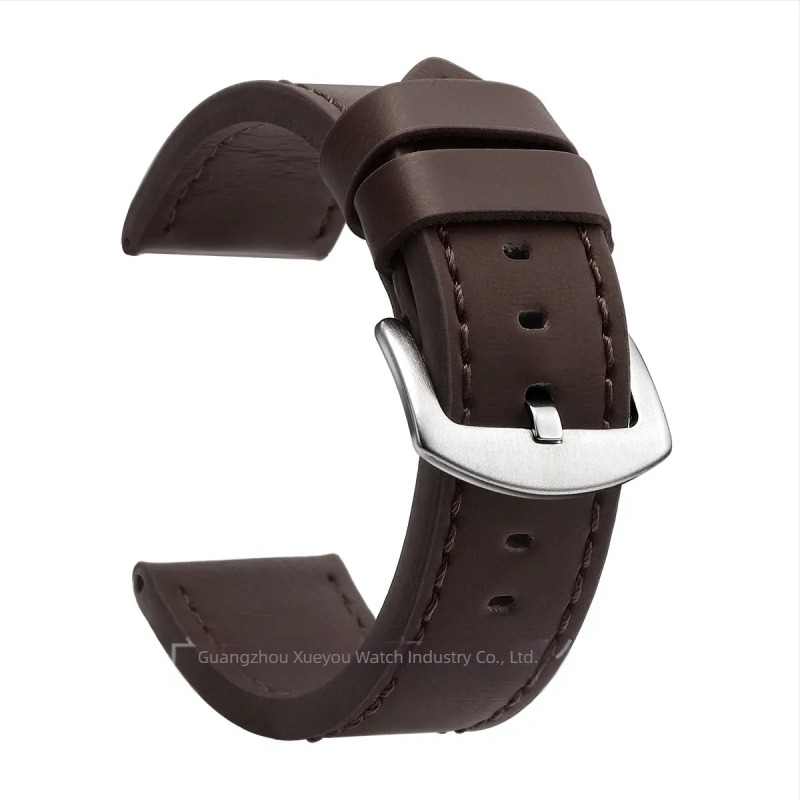 Curea de ceas din piele naturală, lățimi universale 18–24 mm, unisex, cu margini tăiate, cataramă argintie sau neagră