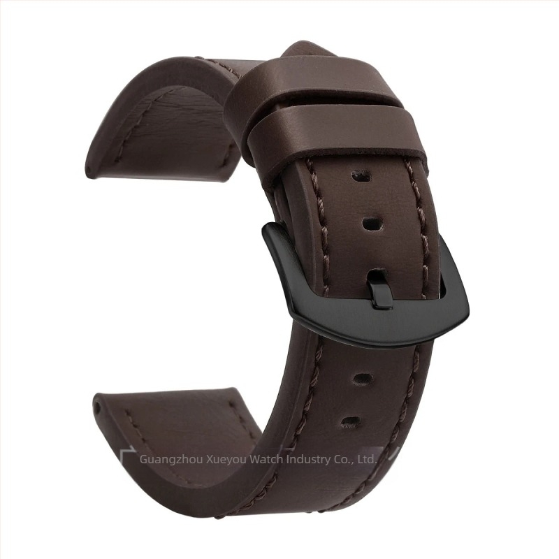 Curea de ceas din piele naturală, lățimi universale 18–24 mm, unisex, cu margini tăiate, cataramă argintie sau neagră
