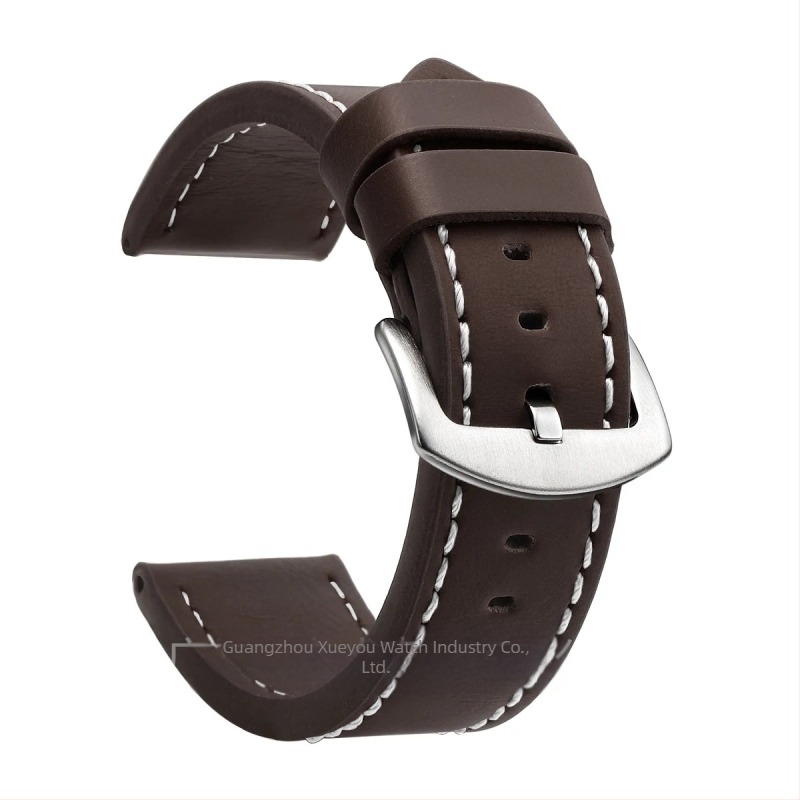Curea de ceas din piele naturală, lățimi universale 18–24 mm, unisex, cu margini tăiate, cataramă argintie sau neagră