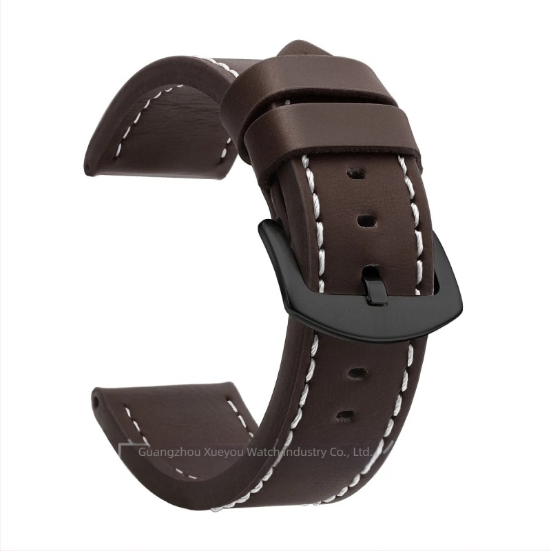 Curea de ceas din piele naturală, lățimi universale 18–24 mm, unisex, cu margini tăiate, cataramă argintie sau neagră