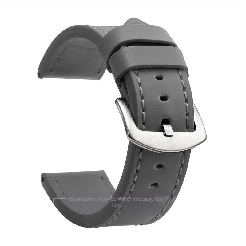 Curea de ceas din piele naturală, lățimi universale 18–24 mm, unisex, cu margini tăiate, cataramă argintie sau neagră