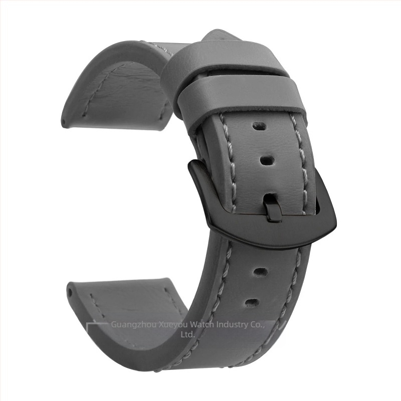 Curea de ceas din piele naturală, lățimi universale 18–24 mm, unisex, cu margini tăiate, cataramă argintie sau neagră