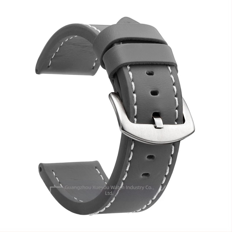 Curea de ceas din piele naturală, lățimi universale 18–24 mm, unisex, cu margini tăiate, cataramă argintie sau neagră