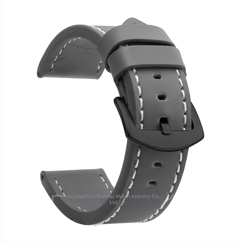 Curea de ceas din piele naturală, lățimi universale 18–24 mm, unisex, cu margini tăiate, cataramă argintie sau neagră