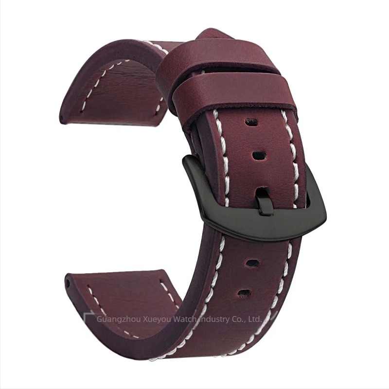 Curea de ceas din piele naturală, lățimi universale 18–24 mm, unisex, cu margini tăiate, cataramă argintie sau neagră