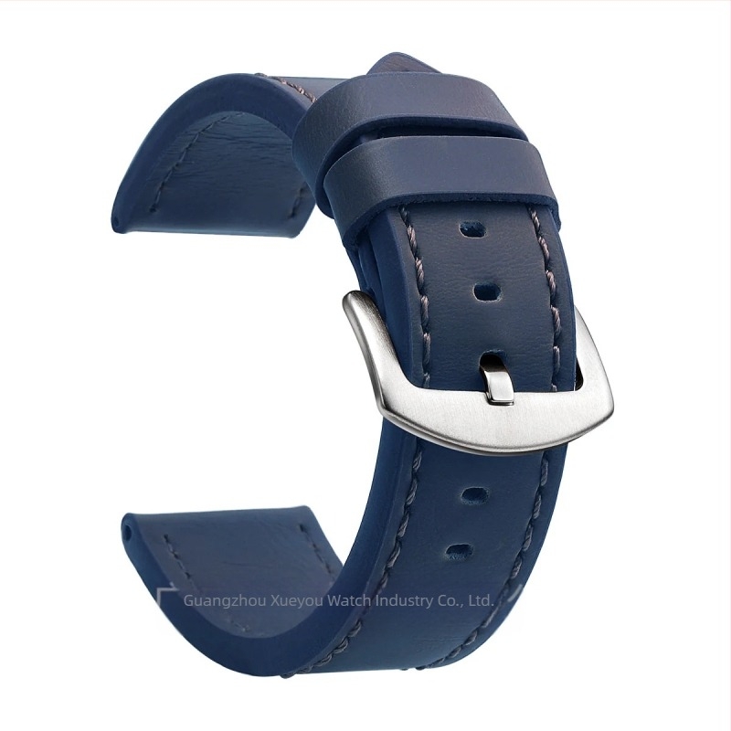 Curea de ceas din piele naturală, lățimi universale 18–24 mm, unisex, cu margini tăiate, cataramă argintie sau neagră