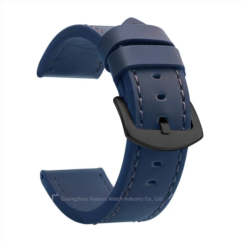 Curea de ceas din piele naturală, lățimi universale 18–24 mm, unisex, cu margini tăiate, cataramă argintie sau neagră