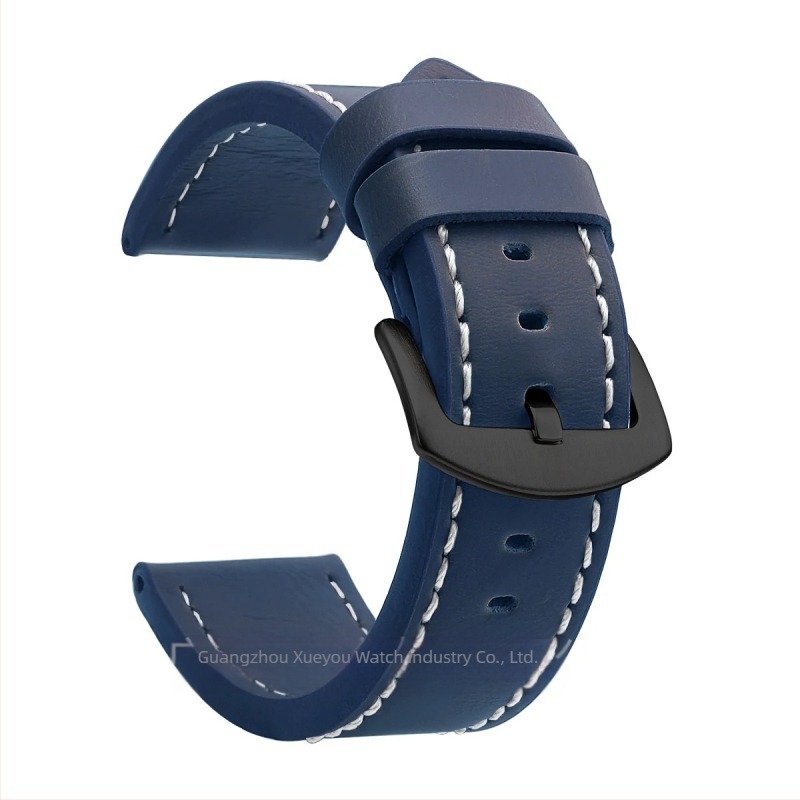 Curea de ceas din piele naturală, lățimi universale 18–24 mm, unisex, cu margini tăiate, cataramă argintie sau neagră