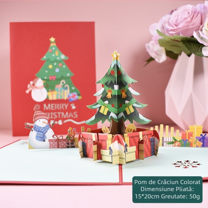 Nouă felicitare 3D transfrontalieră creativă Amazon, felicitări de sărbători, carte lucrată manual, cu litere de Crăciun imprimate în culori