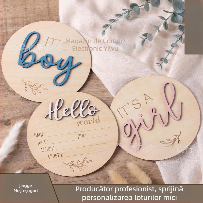 Panou de bun venit din lemn pentru nou-născuți, colorat, 3D, pentru dezvăluirea sexului bebelușului, băiat și fată