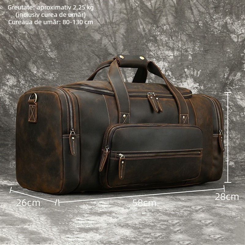 Geantă de mână din piele Crazy Horse transfrontalieră, geantă de călătorie vintage pentru bărbați, geantă de mână din piele naturală, geantă crossbody de mare capacitate, geantă de bagaje din piele de vacă