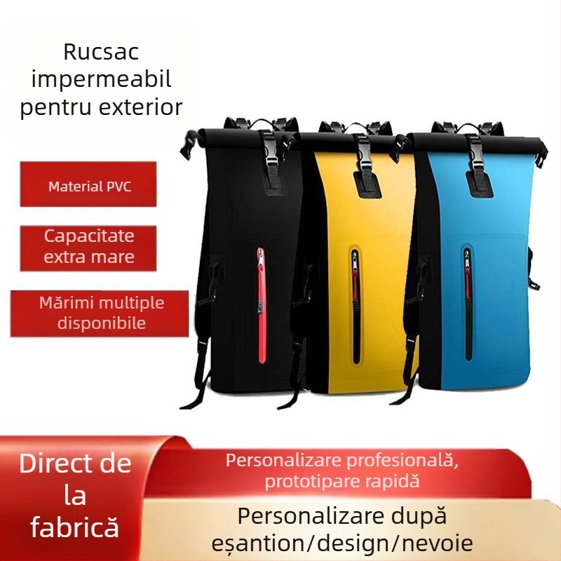 Rucsac impermeabil din PVC pentru sporturi în aer liber, presat la cald, rucsac de camping, geantă de călătorie pentru înot, geantă impermeabilă pentru rafting pe râu