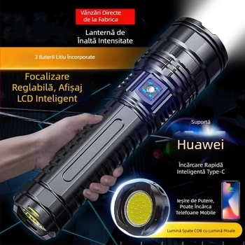Lanternă telescopică cu zoom, cu tun laser alb transfrontalier, cu afișaj electric de mare putere, rază ultra-lungă de acțiune, lumină puternică