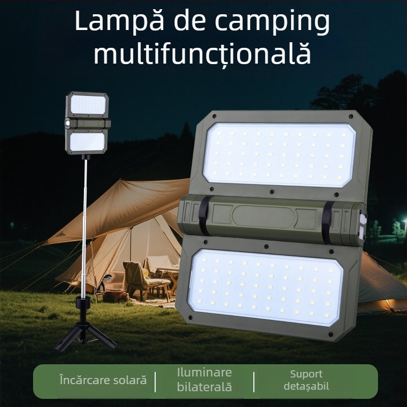 Lampă de camping pliabilă telescopică ultra-lungă cu LED-uri reîncărcabile, de înaltă luminozitate, pentru exterior, cu suport, lumină de cort de camping, reflector portabil