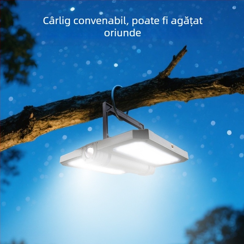 Lampă de camping pliabilă telescopică ultra-lungă cu LED-uri reîncărcabile, de înaltă luminozitate, pentru exterior, cu suport, lumină de cort de camping, reflector portabil