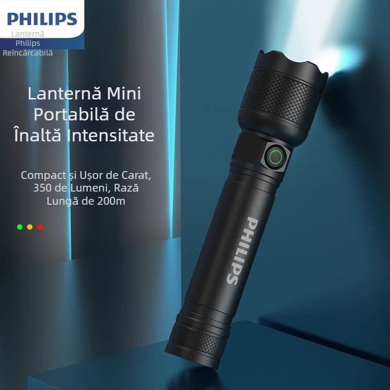 Lanternă Philips Sfl2188, lumină puternică, rază lungă de acțiune, baterie ultra-lungă, reîncărcabilă, mini portabilă, mică, pentru acasă