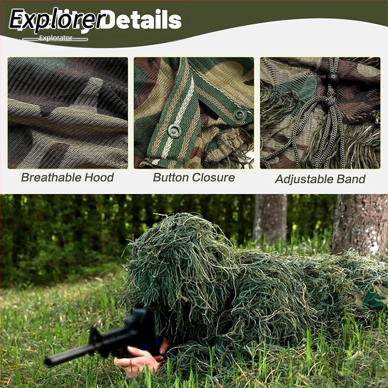 Costum Ghillie Playerunknown's Battlegrounds, costum deghizat, costum de mătase din lână și junglă, costum de câmp Stealth CS pentru adulți