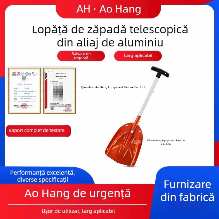 Lopată telescopică din aliaj de aluminiu, îngroșată, portabilă, pentru căutarea și salvarea zăpezii, lopată de protecție, pliabilă pentru camping în aer liber