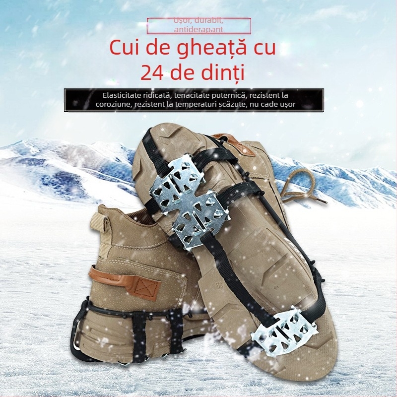 Gheare de gheață din oțel mangan cu 24 de dinți, douăzeci și patru de dinți, pentru zăpadă, antiderapante, pentru încălțăminte, de iarnă, pentru alpinism, lanț pentru pantofi cu unghii, în stoc, lot