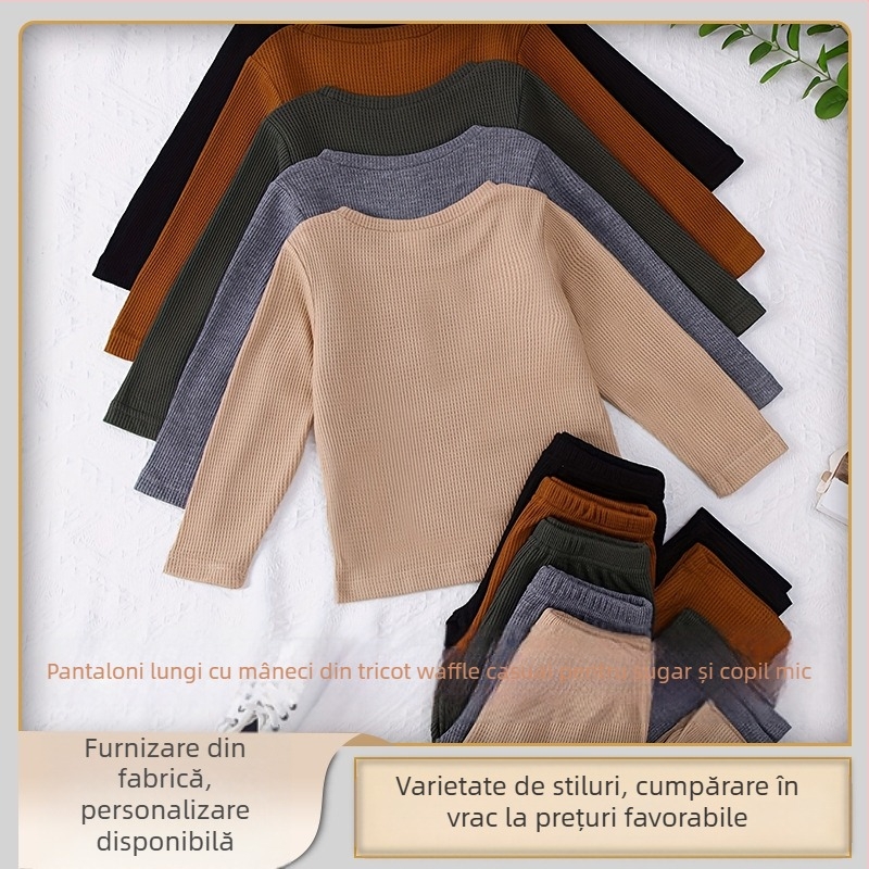 5 seturi de 10 piese, stil casual, tip waffle, o singură culoare, cu mânecă lungă, pantaloni pentru bebeluși, costum pentru băieți și fete, haine de casă, lenjerie intimă, pijamale