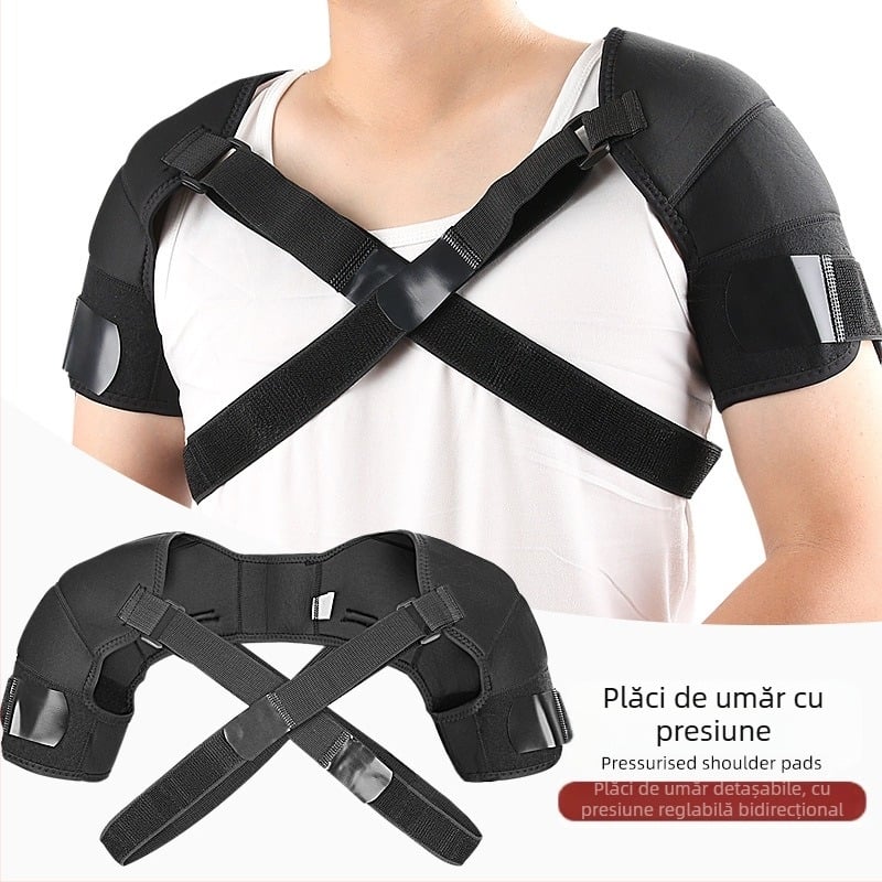 Pernă de umăr sport detașabilă, reglabilă în două direcții, presurizată, respirabilă, curea dublă pentru umăr, curea de umăr încrucișată, husă dublă de protecție a spatelui