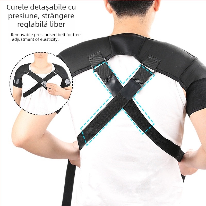 Pernă de umăr sport detașabilă, reglabilă în două direcții, presurizată, respirabilă, curea dublă pentru umăr, curea de umăr încrucișată, husă dublă de protecție a spatelui