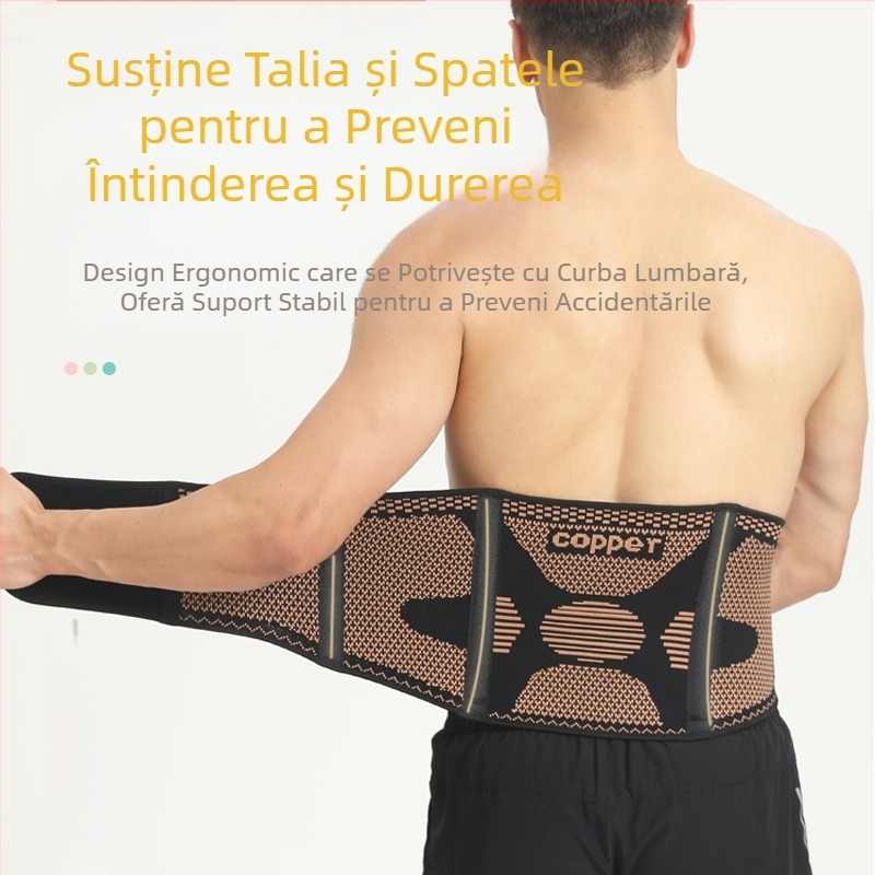 Centură de talie pentru ridicare de greutăți, protecție pentru talie fixă, fără manșon de compresie, talie deadlift, susținere profundă, tricotată, genuflexiuni, sport, fibră de cupru