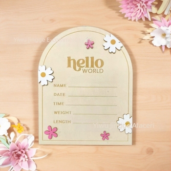În stoc HELLO world, floare roz cu margarete, ramă foto tridimensională cu arc, suport standard, recuzită pentru fotografiere