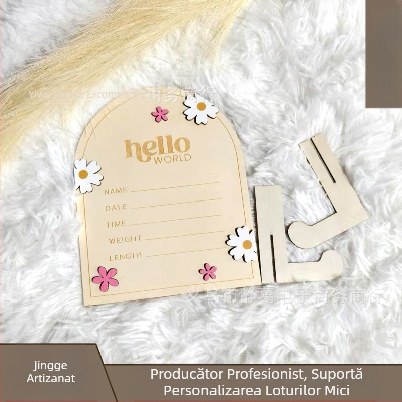 În stoc HELLO world, floare roz cu margarete, ramă foto tridimensională cu arc, suport standard, recuzită pentru fotografiere