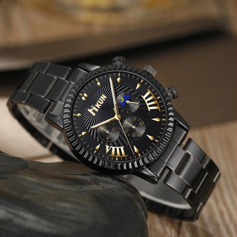 2025 Decor transfrontalier Modă de afaceri elegantă cu cadran cu curea din oțel pentru bărbați Ceas cu cuarț Set cu 5 piese cadou