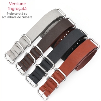 Curea din imitație de piele de vacă îngroșată, cataramă inelară rotundă groasă peste curea din piele NATO ZULU ZULU 18/20/22/24mm