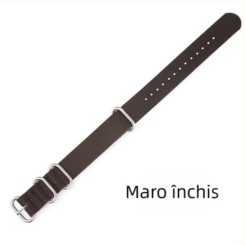 Curea din imitație de piele de vacă îngroșată, cataramă inelară rotundă groasă peste curea din piele NATO ZULU ZULU 18/20/22/24mm