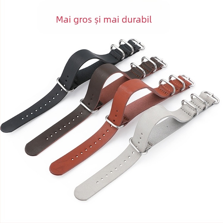 Curea din imitație de piele de vacă îngroșată, cataramă inelară rotundă groasă peste curea din piele NATO ZULU ZULU 18/20/22/24mm